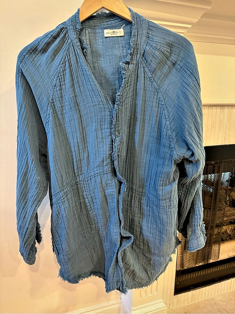 Natural Life Blue Cotton Gauze Button Front Tunic Shirt Small